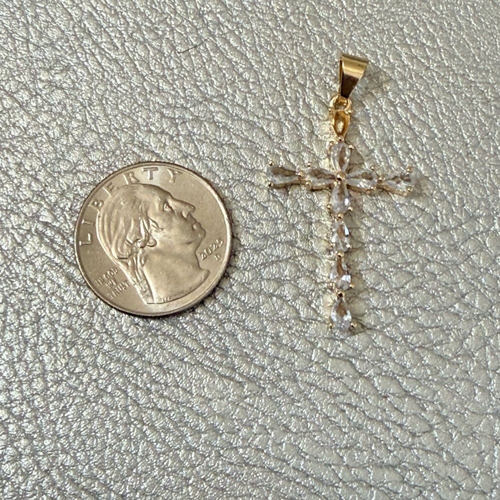 18 K Gold Plated Cross Pendant with Clear Gem Accents - Women's Jewelry